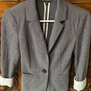 Express Single Breasted Pockets Blazer Jacket Striped Satin Cuffs Career Grey XS